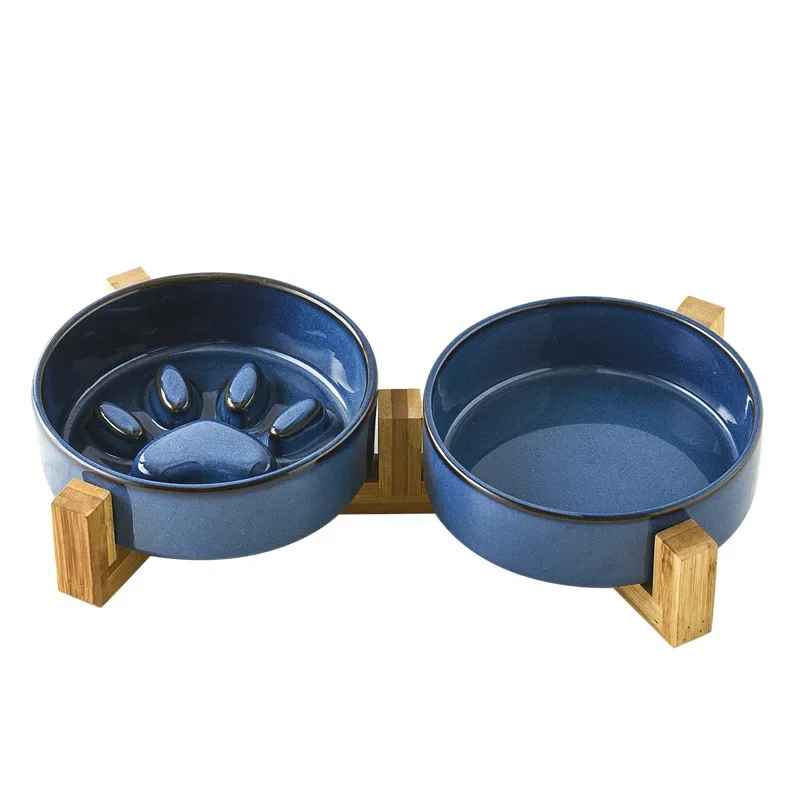 bleu gamelle anti glouton céramique chat