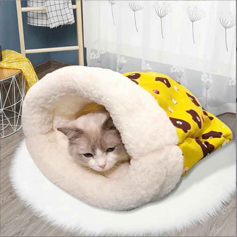 chat dans lit pour chat jaune