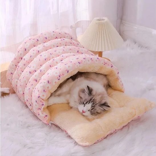 lit pour chat avec chat qui dort