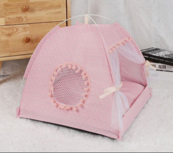 tente pour chats rose de profil