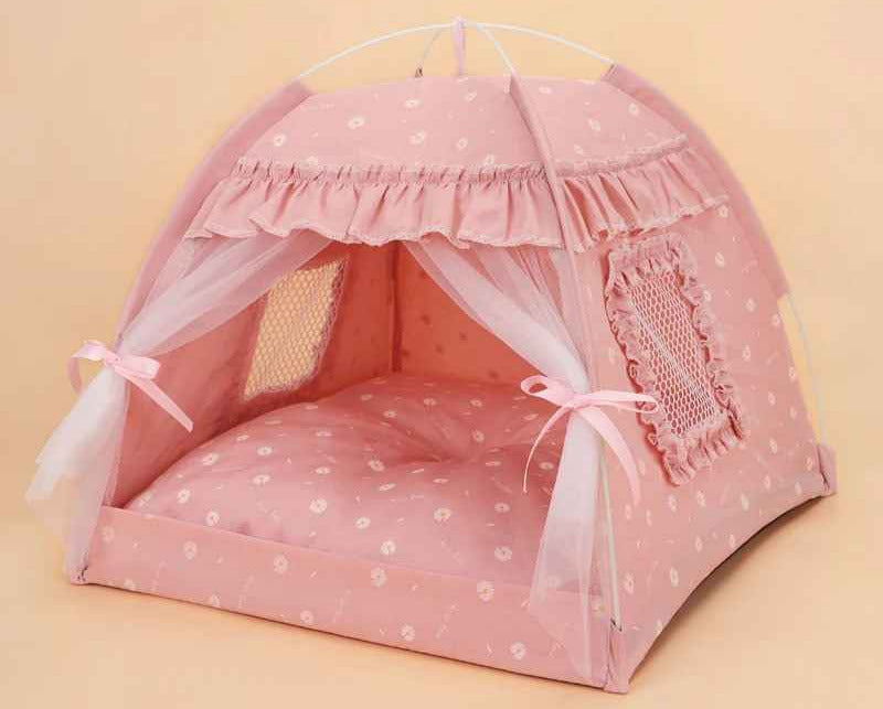volant rose tente pour chats
