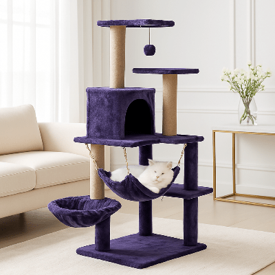 Arbre à chat / 2 Hamacs Multi - niveaux 130cm -chat dans hamac
