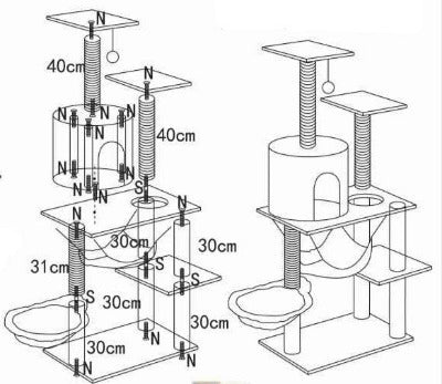 Arbre à chat / 2 Hamacs Multi - niveaux 130cm -dimensions