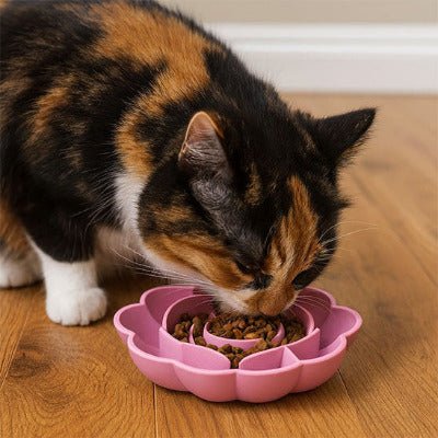 chat mange dans la Gamelle pour chat anti glouton silicone fleur 