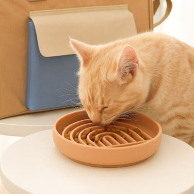chat roux mange dans la Gamelle anti glouton chat en silicone 