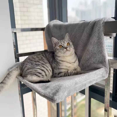 chat tigré couché sur son Hamac suspendu pour chat, lit radiateur  