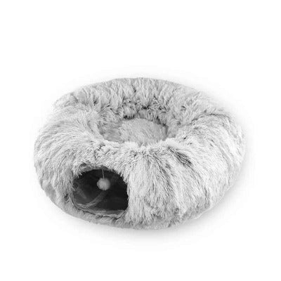 Coussin Donut pour chat forme tunnel gris