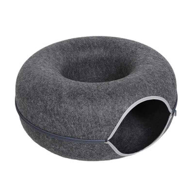 Coussin pour chat en forme de Donut gris foncé