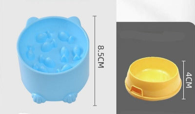 dimensions de la Gamelle anti glouton chat Surélevée Poissons et une normale

