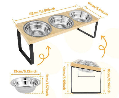 dimensions de la Gamelle chat surélevée 3 bols 