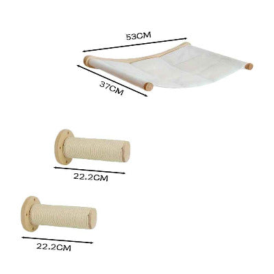 dimensions du hamac chat mural et des poteaux d'escalade