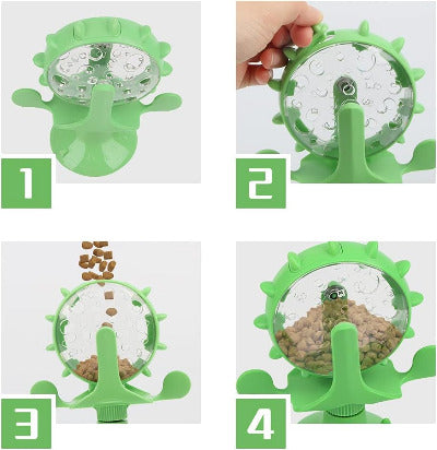 étapes de remplissage de croquettes du Distributeur Jouet de croquettes pour chat Grande roue 