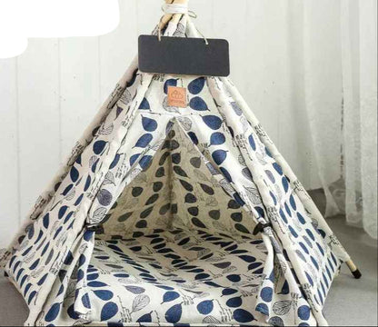 feuille bleue tente tipi chat
