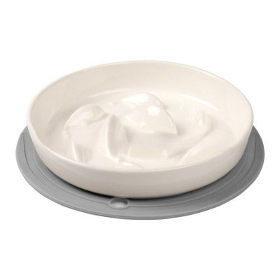 Gamelle anti glouton chat Céramique Poissons avec support silicone et bol blanc