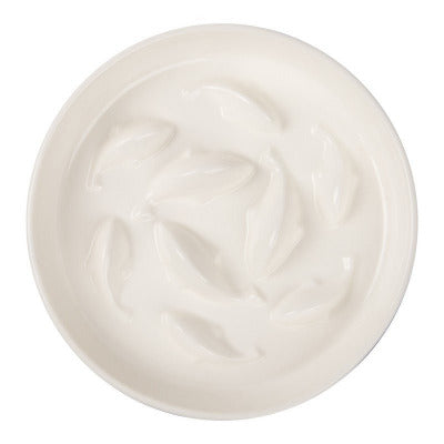 Gamelle anti glouton chat Céramique Poissons bol blanc