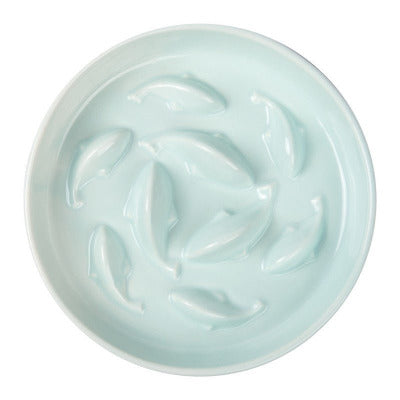 Gamelle anti glouton chat Céramique Poissons bol bleu