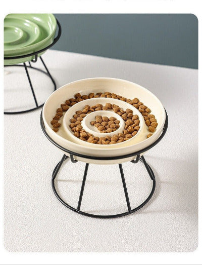 Gamelle anti glouton chat Céramique Spirale avec croquettes