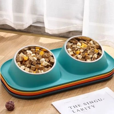 Gamelle chat | Double bol Ergonomique - empilée