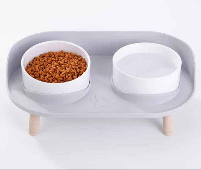 Gamelle chat surélevée à double bol gris clair