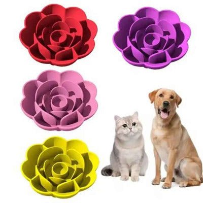 Gamelle pour chat et chien anti glouton silicone fleur