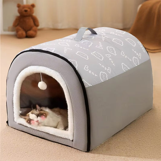 niche pour chat gris et chat dort