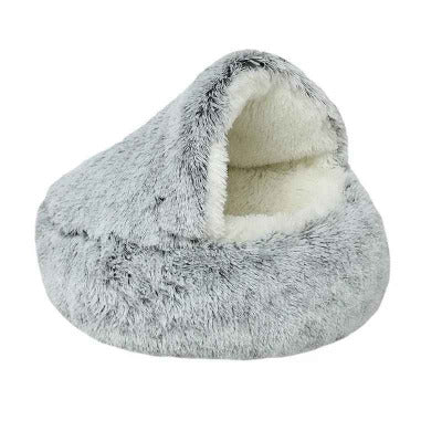 Nid de couchage moelleux pour chat peluche gris