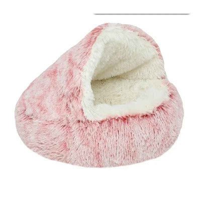 Nid de couchage moelleux pour chat -peluche rose 