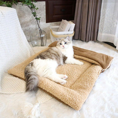Panier pour chat transformé en tapis