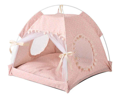 pompon rose tente pour chats