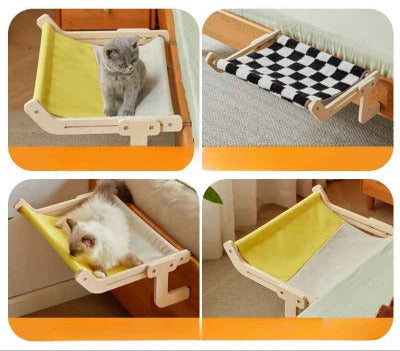 quatre photos hamac pour chat en bois