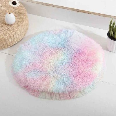 tapis de lit chat peluche arc-en-ciel