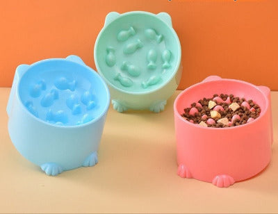 trois Gamelles anti glouton chat Surélevée Poissons 