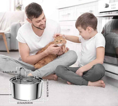 Fontaine a eau chat avec robinet dans une famille qui l'utilise